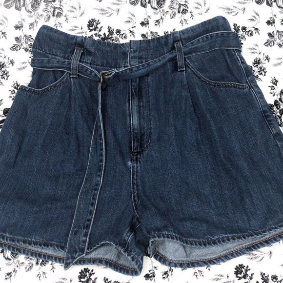 Uniqlo Jeans Women's Blue Denim Belted Shorts sz 24 - Picture 1 of 5